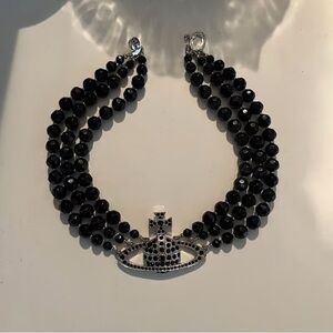 Vivienne Westwood Black Beaded Necklace with Silver Orb